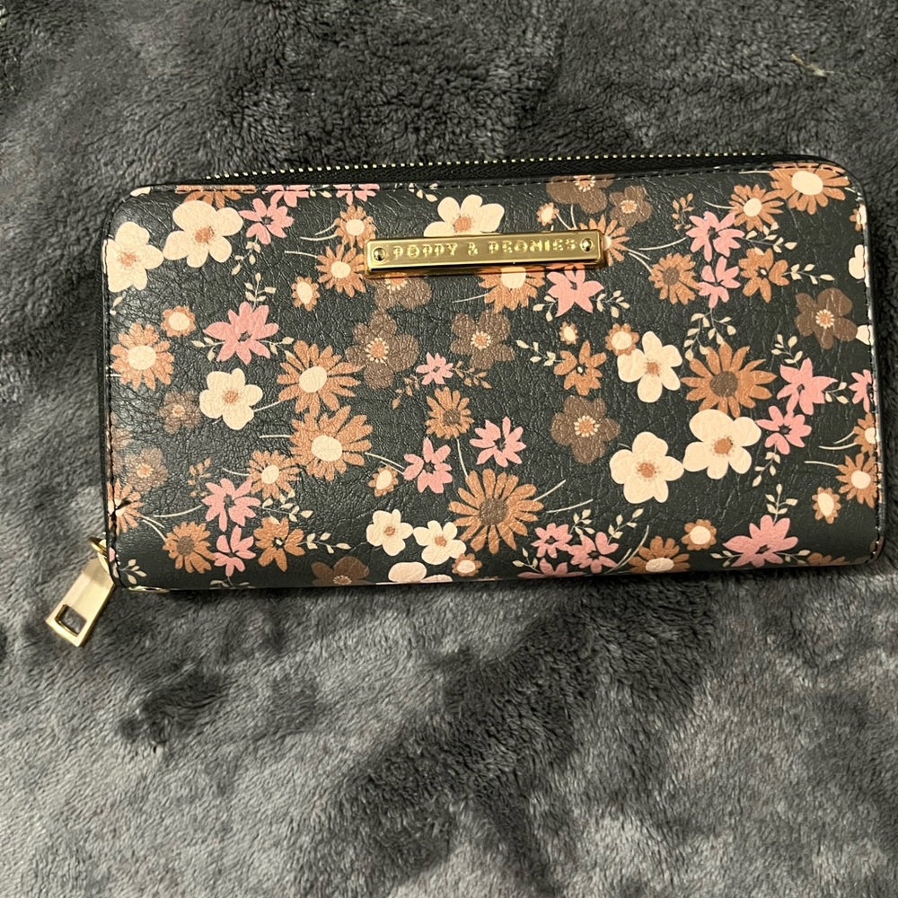 Poppy & Peonies Black and Pink Floral Wallet
